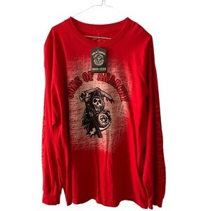 Sons of Anarchy Men’s Long Sleeve T Shirt Size Medium Red Crew Neck Reaper Biker